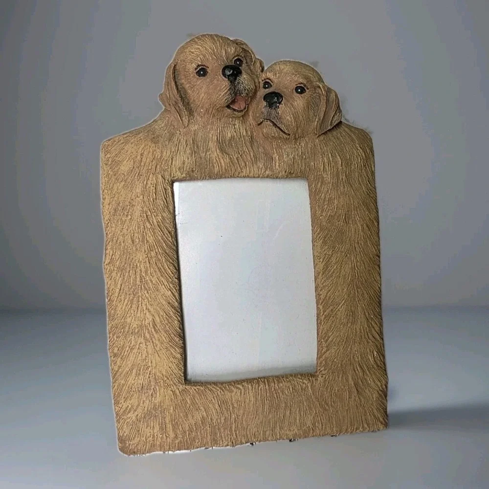 Vintage Puppy Dog Picture Frame Resin Golden Retriever Style 7x5 Photo Kitschy